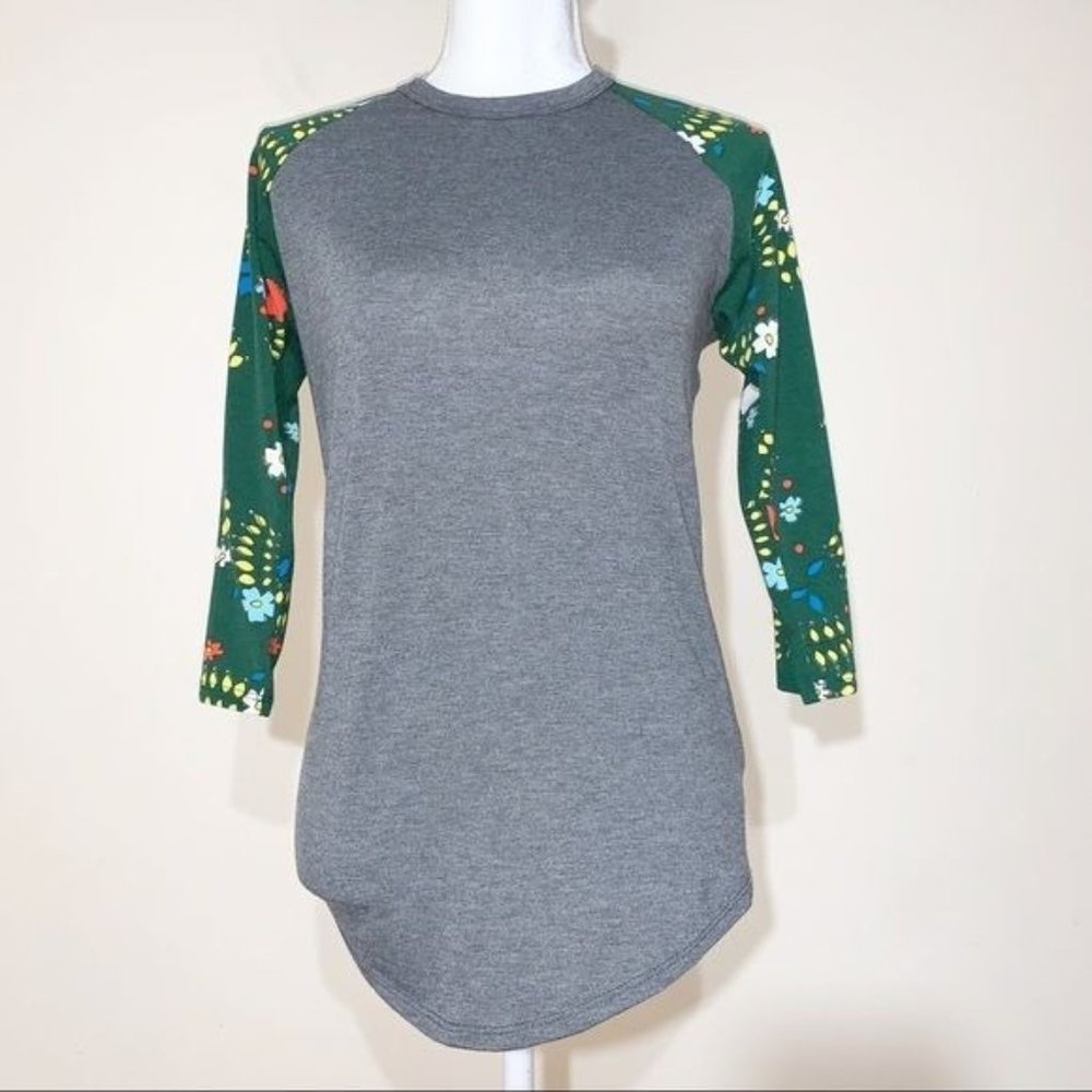 LuLaRoe Randy Women's Crewneck 3/4 Printed Sleeve Gray Super Soft Tunic Tee XS